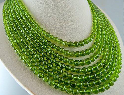7 Line Natural PERIDOT ROUND BEADS String Necklace 18 INCH 5-7.5mm