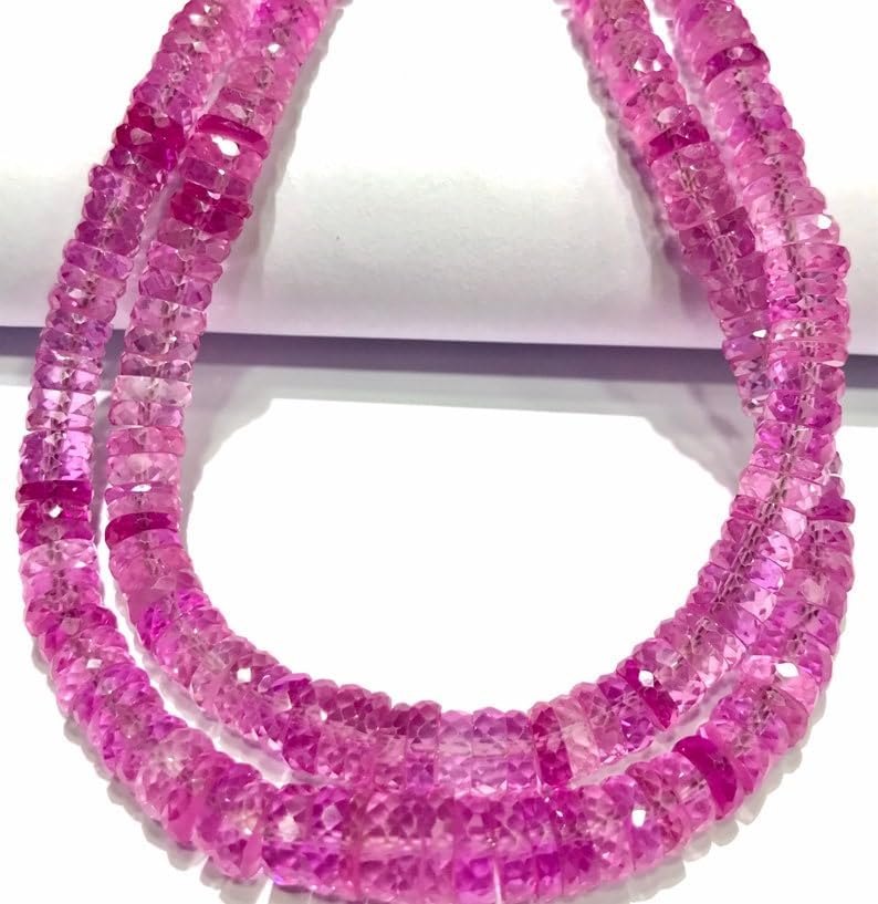 Natural Pink Sapphire tyre facated Beads 6-8 MM 18 inch Long String Jewelry Making Gemstone Beads for Necklace Bracelet
