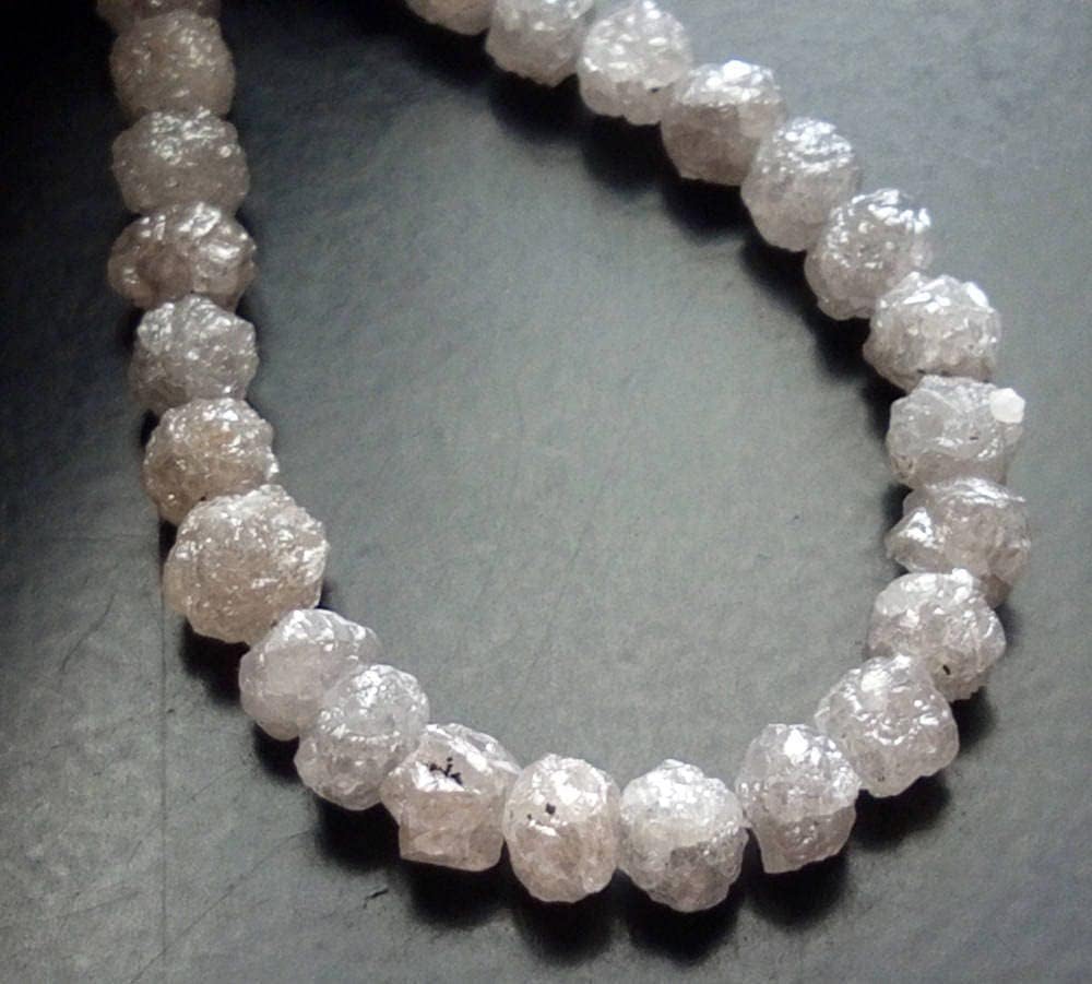 4-4.5mm Perfect Natural Rondelle Gray White Raw Diamond Beads, Large Rough Diamond Round Beads, Gray Diamond Beads (2IN to 8IN) - DDP147, 4-4.5 MM, 8 in