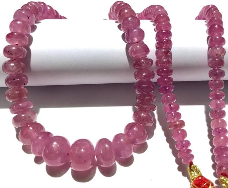 Natural Pink Sapphire roundelle Smooth Beads 6-10 MM 20 inch Long String Jewelry Making Gemstone Beads for Necklace Bracelet
