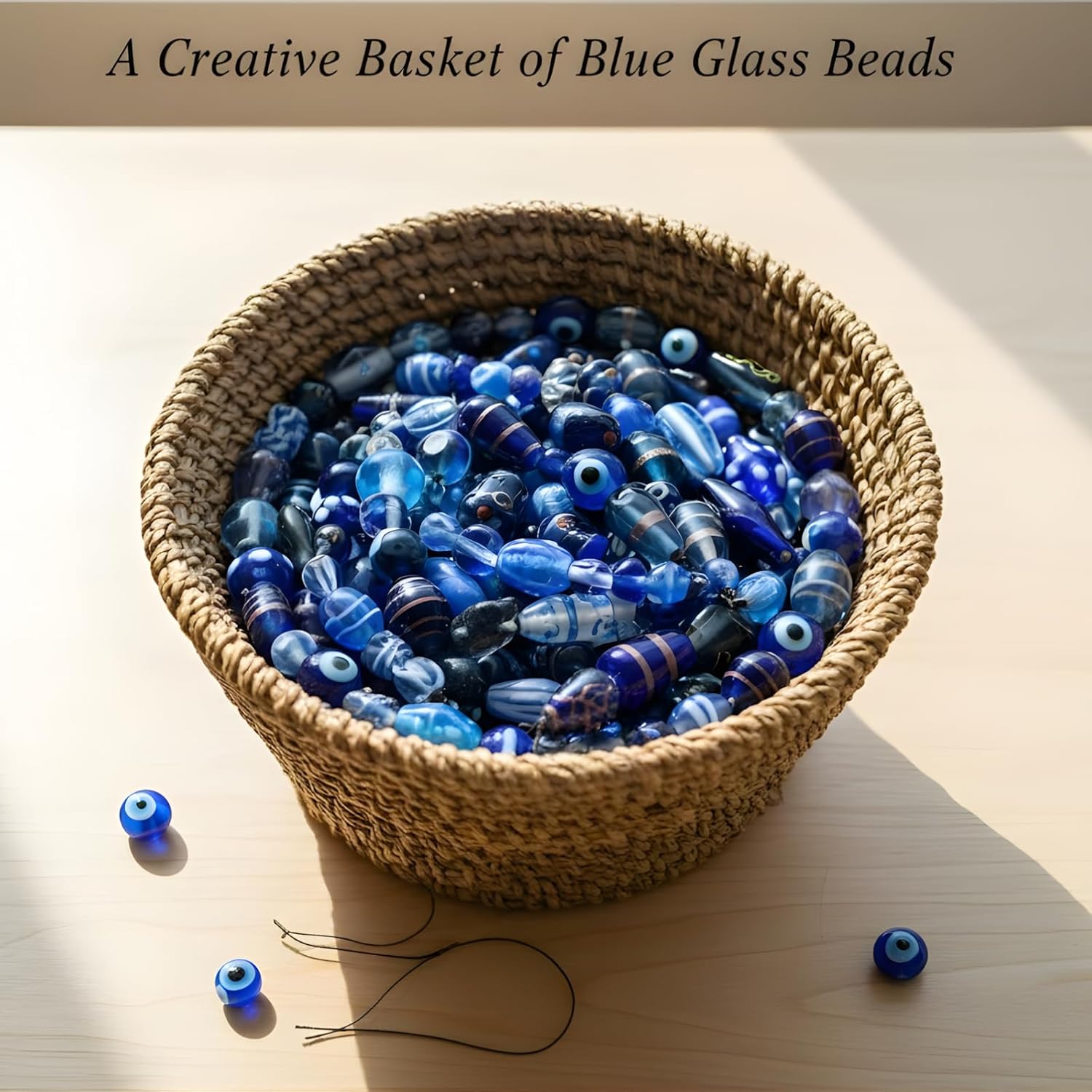 Handcrafted Blue Lampwork Glass Beads | Multi-Shape Fancy Assorted Beads Mix | Available in 50 Strands | Artistic Handmade Beads for Jewelry Making & DIY Crafts.