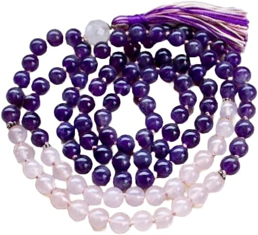 Natural Amethyst and Rose Quartz 8mm 108 Mala Beads, Spiritual, Meditation Beads, Reiki, Japa Mala, Buddhist Prayer Beads, Yoga Bracelet, healing beads LKMALA-RRGU-2928
