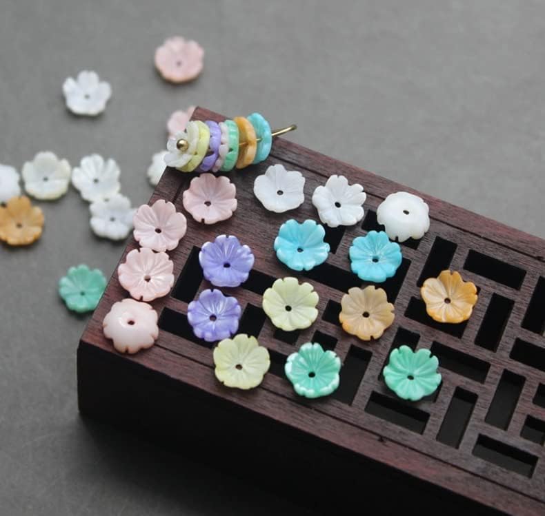 Davitu (100pcs/lot )Many Colors 8mm Five-petaled Flowers Mother of Pearl Shell for DIY Jewelry Flower MOP Pearl Shell Beads for Brooch - (Color: White, Item Diameter: 8mm)