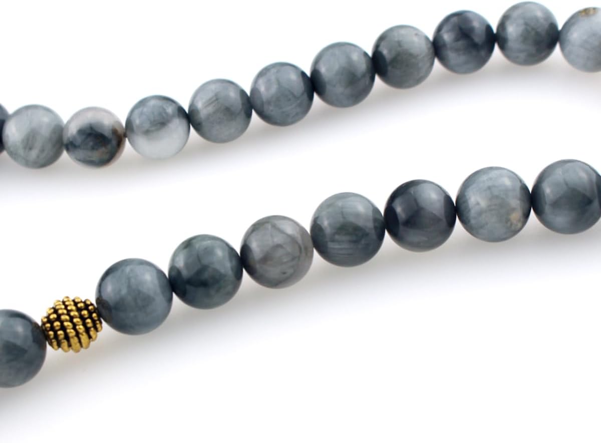 Muslims Islamic Dhikr 33 Tasbeeh Tasbih Prayer Beads, Grey Stone Beads with Tassel