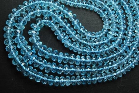 13 inch Strand of Natural gem Blue Topaz, 10-5mm rondelle Faceted Beads for DIY Jewelry Making. | Beads_01998