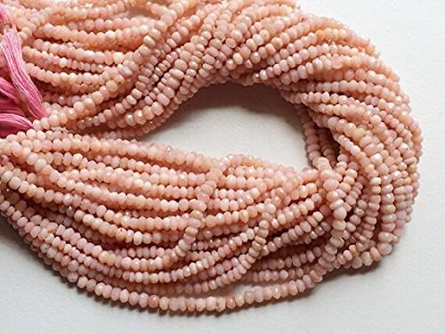 BEADS GEMSTONE 5 Strand Natural Pink Opal Micro Faceted Rondelle Beads, Super AAA Pink Opal Beads, Pink Opal Necklace Size 3.5mm to 4mm, 14 Inch Code-HIGH-16790