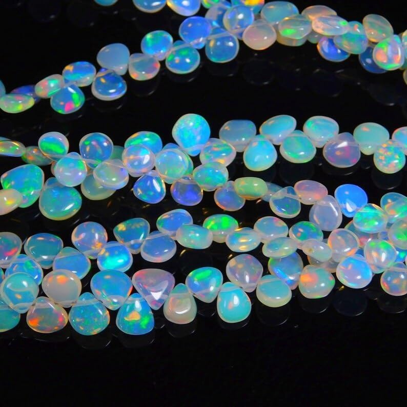 Ethiopian Opal Smooth Heart Shape Beads 5-7mm Briolette Bead Flashy Opal Bead Multi Fire Opal Beads Ethiopian Opal Beads