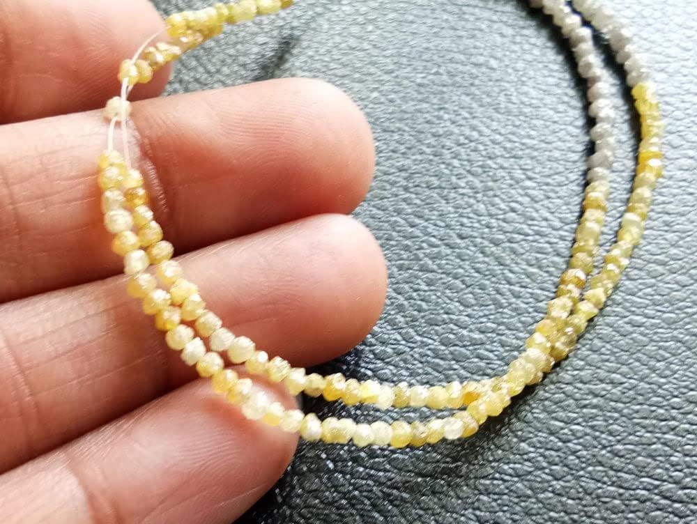2-2.5mm Light Gray & Yellow Rough Rondelle Diamond Beads, Sparkling Light Gray and Yellow Raw Uncut Diamond Beads (4IN To 16IN Options), 2-2.5 MM Approx.