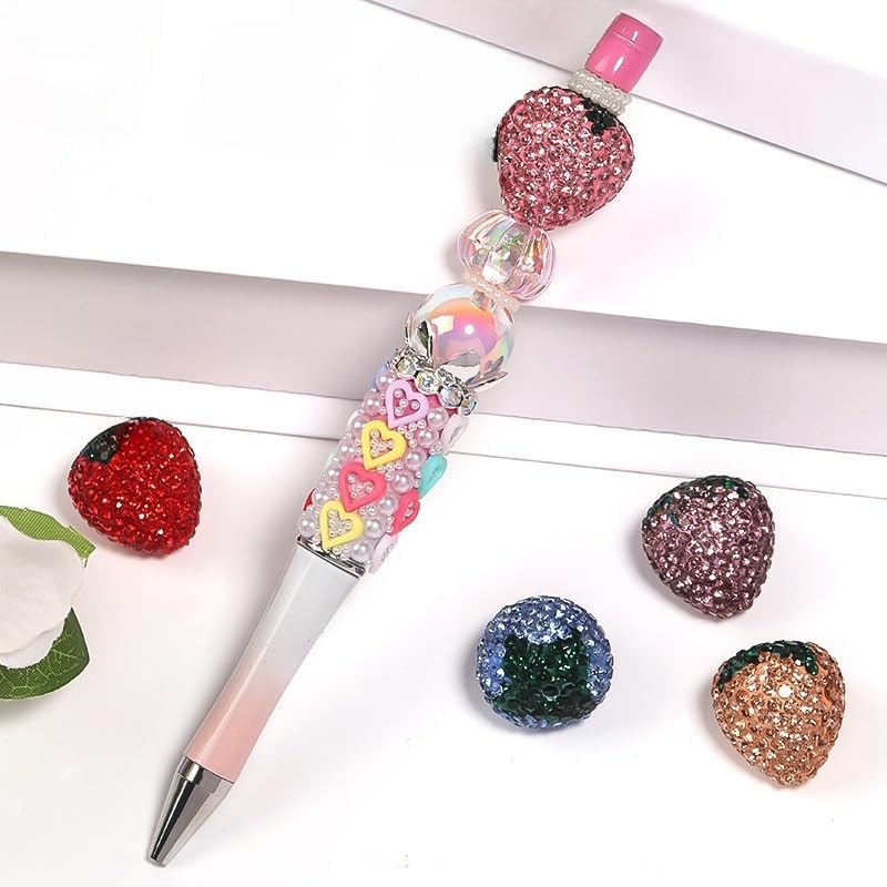 20/40/100pcs 20x21mm Polymer Clay Strawberry Disco Ball Charm Beads, Shiny Rhinestone Spacer Beads for DIY Jewelry Making, Bracelet Charms (Champagne Color, 100pcs 20x21mm)