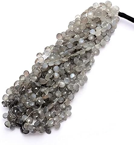 7 inch Strand of Natural Gray Moonstone 6-7mm Heart Faceted briolette Beads for DIY Jewelry Making. |BRIO_03570