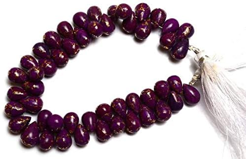 LKBEADS 1 Strand Natural Mojave Purple Arizona Copper Turquoise 10x7MM Smooth Teardrop Shape Briolette Beads 7 Inch Long Long