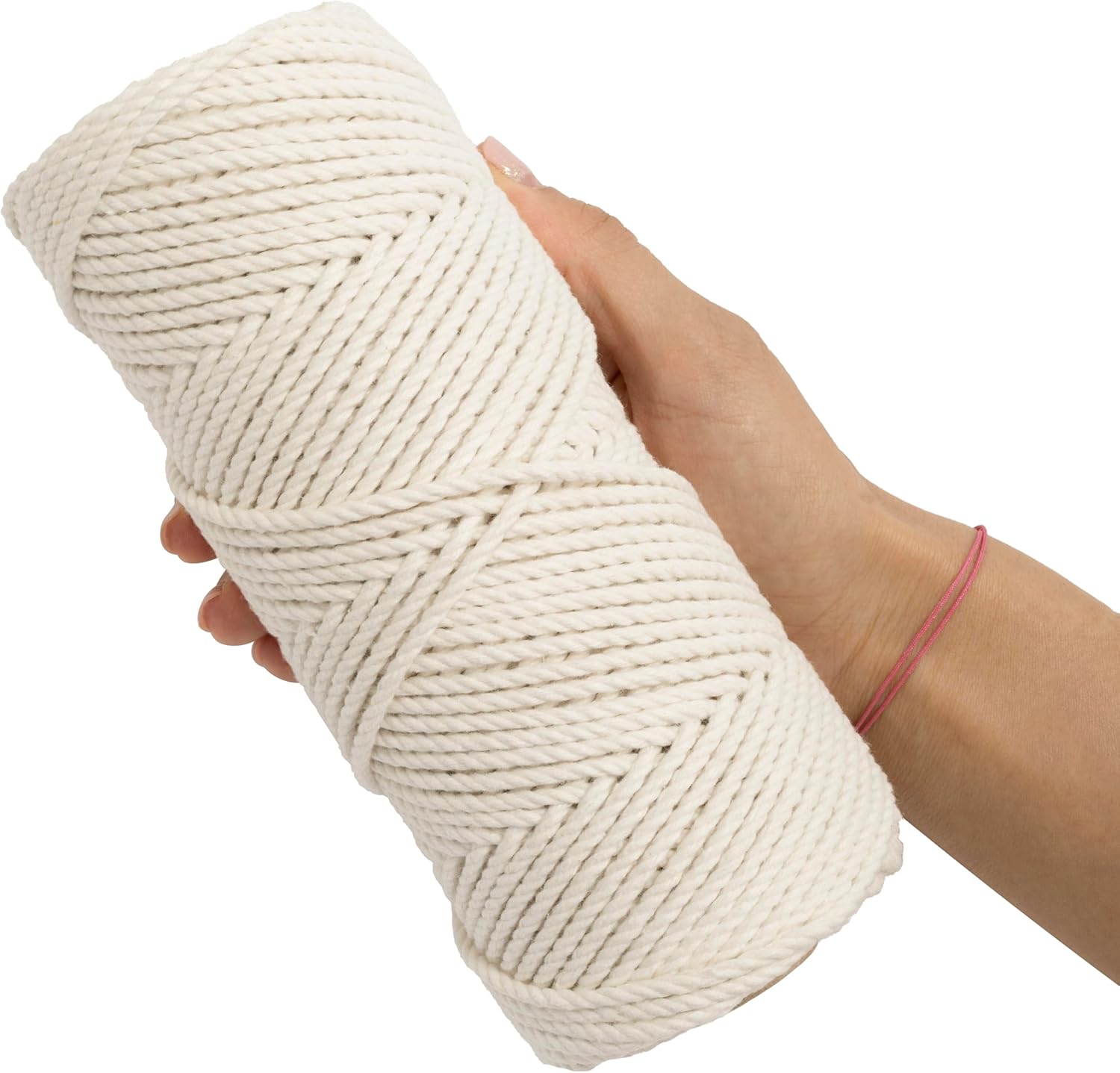 AERZETIX - C76678 - Spool of twisted cord for macrame φ3.5 mm x 100 m - cotton - colour white - ball of creative hobby haberdashery creative decoration