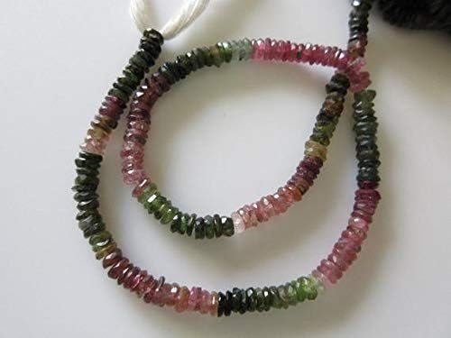 Faceted Tourmaline Heishi Beads, Pink Green Tourmaline Tyre Rondelle Beads, 5.5mm Each, 13.5 Inch Strand Code-HIGH-49589
