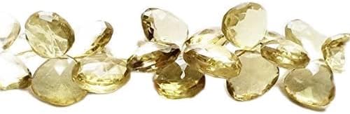 1 Strand Natural Lemon Quartz Heart Beads, Faceted Lemon Quartz Heart Briolettes, Quartz Necklace, 9-12mm, 8 Inch