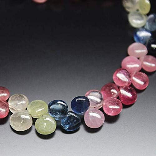 Multi Pink Blue Sapphire Smooth Heart Drop Briolette Gemstone Loose Craft Beads Strand 8 Inch Long 7mm 6mm Code-HIGH-296