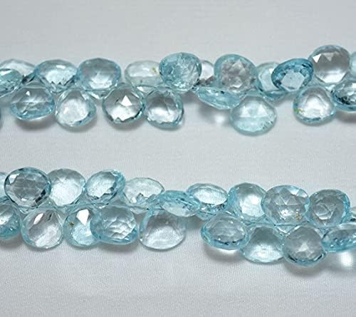 Blue Topaz Heart Shape Beads, Faceted Heart Shape Briolettes Gemstone for Jewelry, 8mm - 13mm Approx, 18 Inch Strand