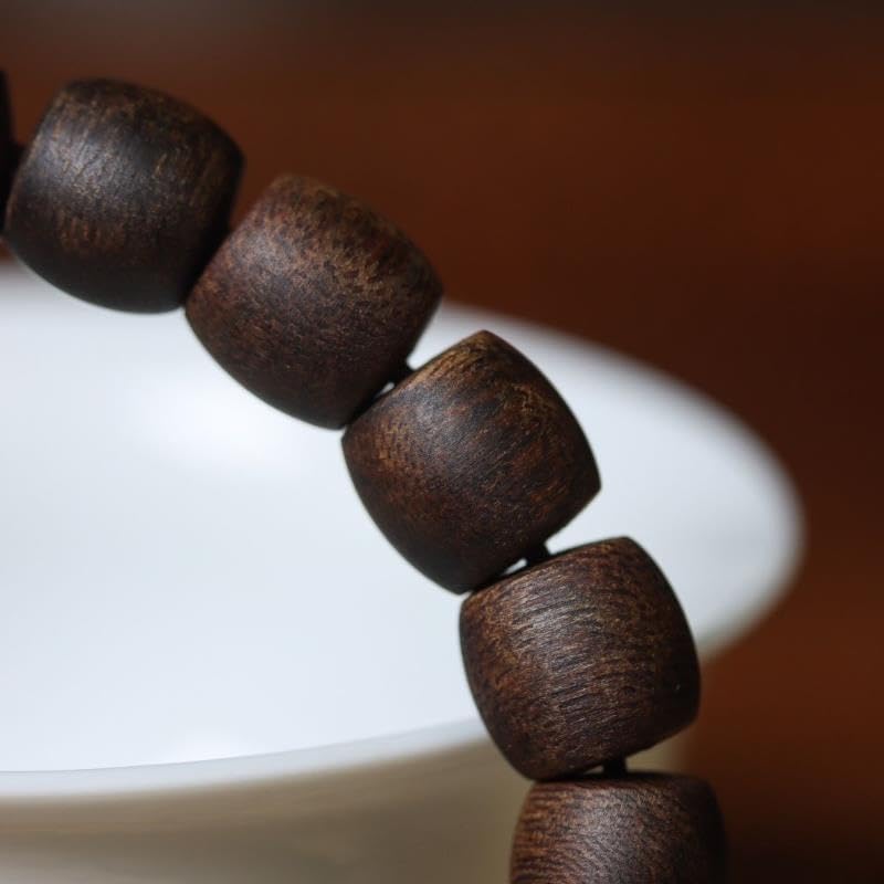 Vietnam Nha Trang Agarwood White Aquilaria Drum Bead 10mm×19 Pieces Sinking Cooling with Floral Honey Scent Prayer Beads Bracelet