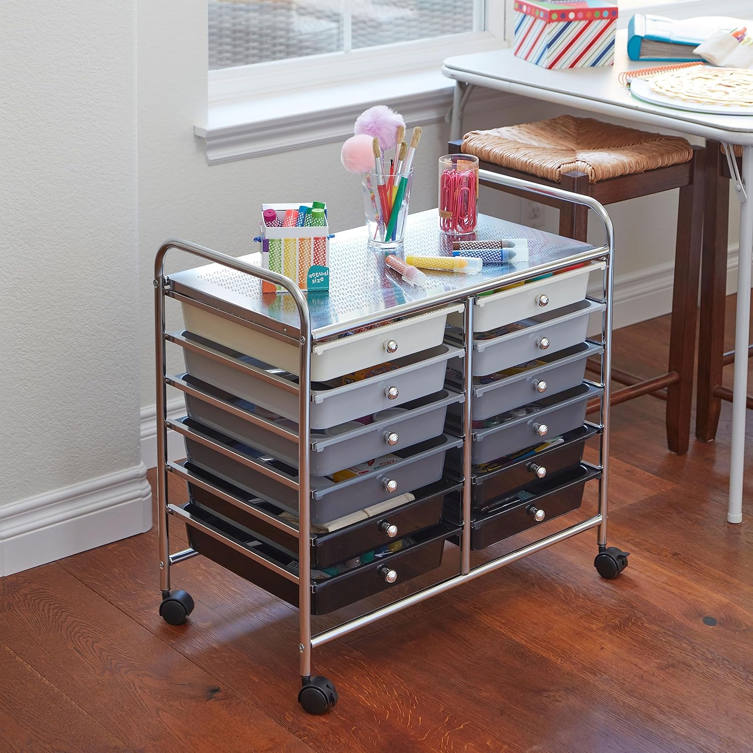 ECR4Kids 12-Drawer Value Mobile Organizer, Storage Cart, Grey Ombre