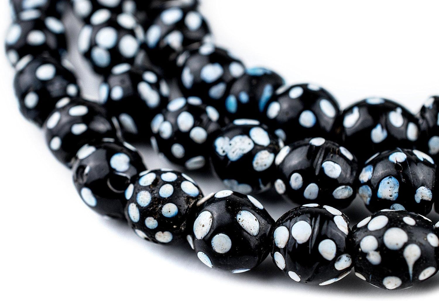 The Bead Chest Old Black & White Skunk Eye Beads Long Strand 11mm Ghana African Black and White Round Glass Large Hole 40 Inch Strand Handmade