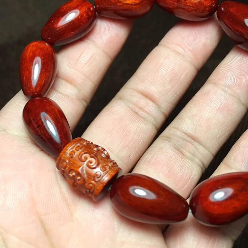 高油密鸡血红玻璃底搭配桶珠【回纹珠】小叶紫檀2.0 * 1.2水滴佛珠(小叶紫檀回纹珠)