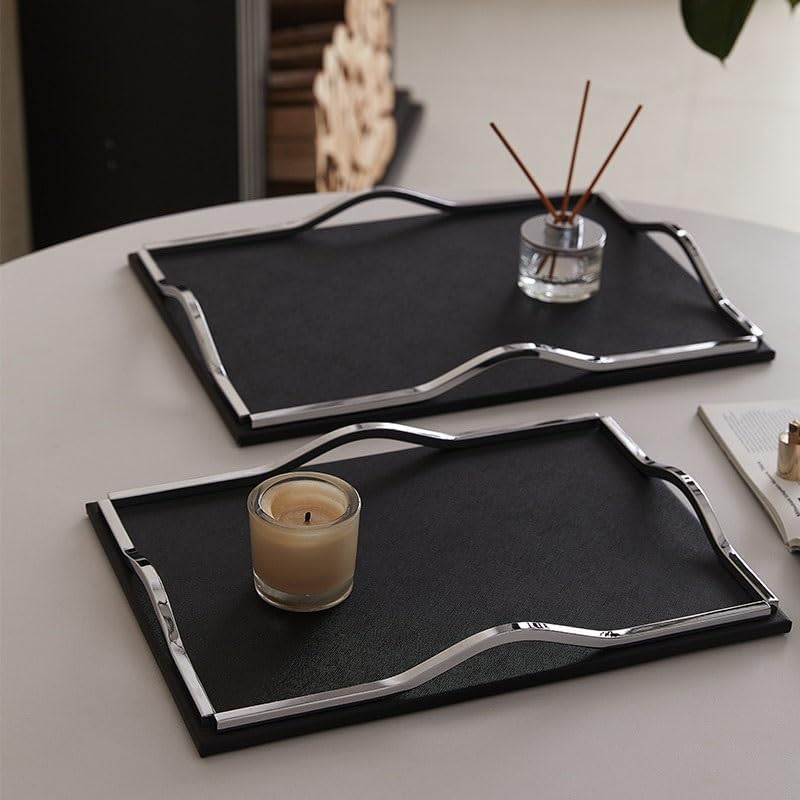 Tray Leather Light Luxury Ornaments Tray Living Room Entrance Storage Tray Dining Table Exquisite Hotel Bathroom Storage Tray Serving Trays(Medium)