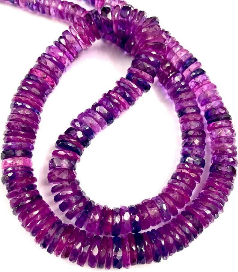 Natural Pinkish~Purple Sapphire tyre facated Beads 6-8 MM 18 inch Long String Jewelry Making Gemstone Beads for Necklace Bracelet