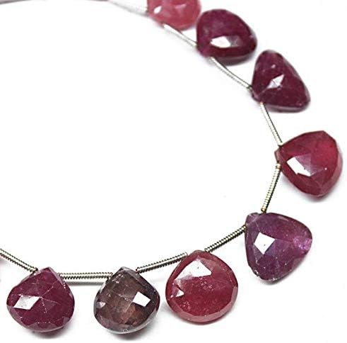 Pink Sapphire Micro Faceted Heart Drop Briolette Gemstone Loose Craft Beads Strand 8 Inch Long 10mm 13mm Code-HIGH-26801