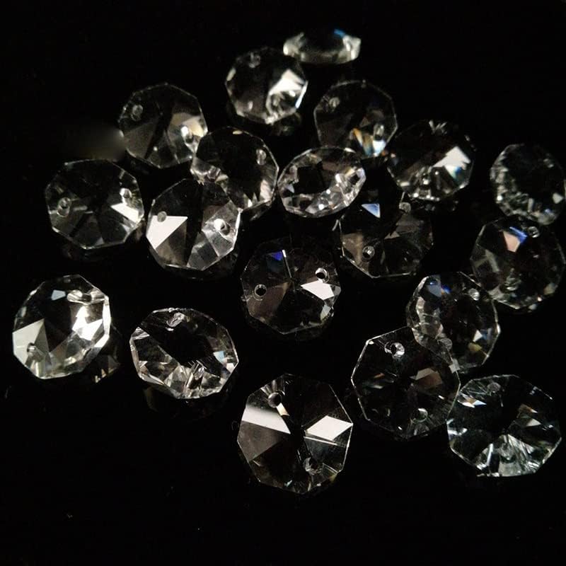 Hanging Crystals Prisms 180PCS 14mm 2 Holes Clear Octagonal Loose Beads Crystal Chandelier Faceted Prisms Ornaments Parts Hangings Crystals for Decoration