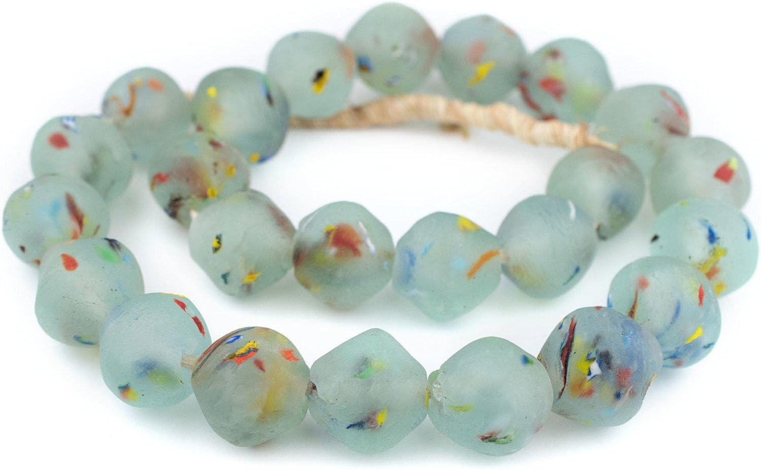 The Bead Chest Super Jumbo Rainbow Speckled Aqua Bicone Recycled Glass Beads (32mm), Made in Ghana from Recycled Glass Materials