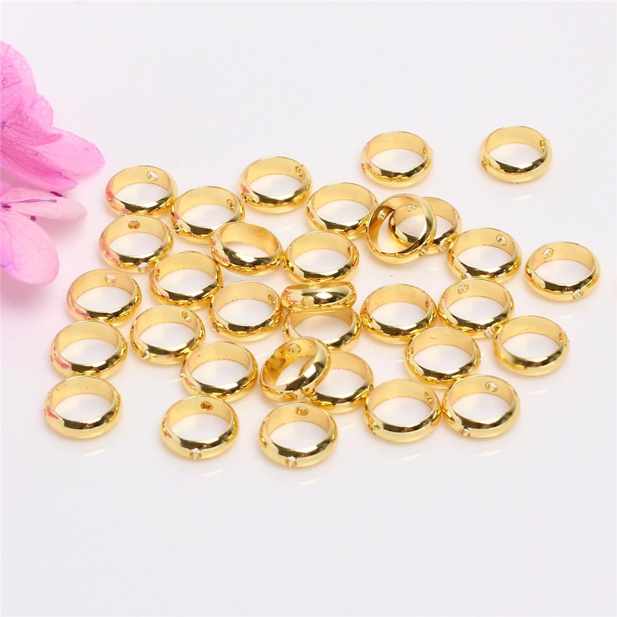 200 Pcs Circle Round Bead Frame, 2 Hole Frame Spacer Bead Brass Bead Connector Ring Metal Double Hole Bead Round Bead Frames for Beading Earring Bracelet Jewelry Making, Inner Diameter 10mm