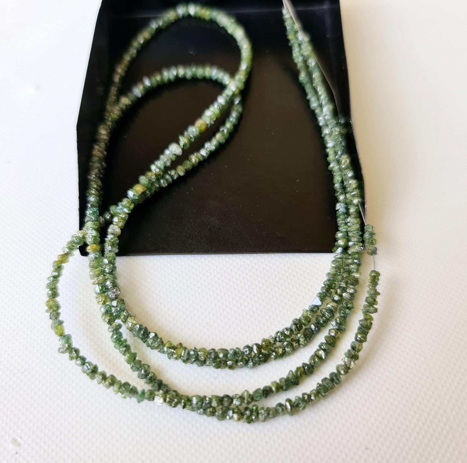 2-2.5mm Green Raw Rough Uncut Diamond Rondelle Beads, Green Rough Diamond Beads Loose Green Rough Diamonds (8IN To 16IN Options) - PDD282, 2-2.5 MM