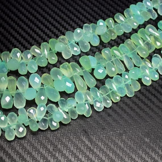 Beads Gemstone Natural Seafoam Chalceny Faceted Tear Drop Briolette Gemstone Loose Craft Beads Strand 9 Inch Long 8mm 12mm Code-HIGH-25765