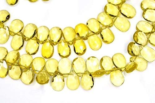 3 Strands AAAA Vivid 7 Inch Strand 8x12mm-Superfine Lemon Quartz Green Gold Faceted Pear Shape Briolette Beads Strand Code-HIGH-59188