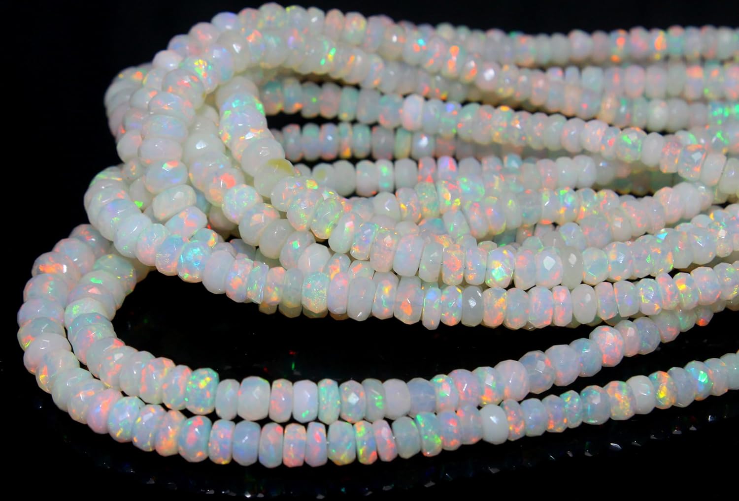 Natural Ethiopian Opal Faceted Rondelle Beads, Iridescent White, 4-5mm, 16 Inch Strand, Precious Gemstone
