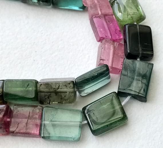 Beads Gemstone 1 Strand Natural Multi Tourmaline Plain Flat Rectangle Beads, Multi Tourmaline Necklace, 6-8mm, 15 Inch Code-HIGH-17270
