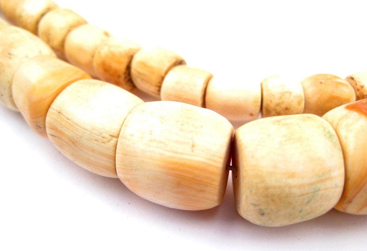 The Bead Chest Old Nigerian Pink Coral Beads 15mm African Orange Cylinder 26-29 Inch Strand Handmade