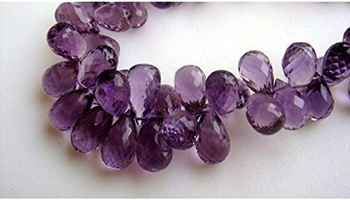 8 inch Strand of Natural Amethyst 6x8-7x10mm Drop Faceted briolette Beads for DIY Jewelry Making. |BRIO_00143