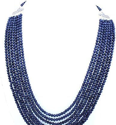 Natural Blue Sapphire 4 mm Round Beads 7 Strand 1 Necklace 25 inches