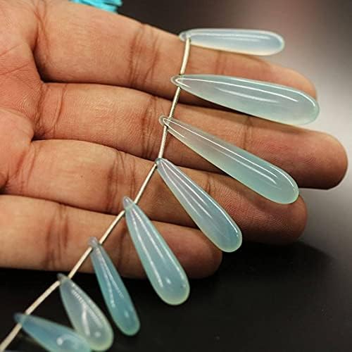 BEADS GEMSTONE Aqua Chalceny Smooth Tear Drop Briolette Loose Gemstone Craft Beads Strand 6 Inch Long 22mm 27mm Code-HIGH-21342