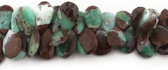 BEADS GEMSTONE 1 Strand Natural Bio Chrysoprase Faceted Briolettes - Pear Drop Beads 22mmx15mm-33mmx20mm 8 Inches Code-HIGH-13950