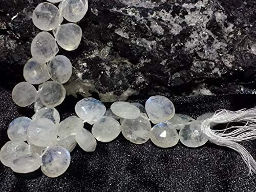 Moonstone Faceted Briolettes 8 Inch Long Full Strand, Rainbow Moonstone Faceted Heart Beads, Genuine Rainbow Moonstone Bead Strand 11.4mm x 11 to 12.2mm x 12.4mm Code-HIGH-60686