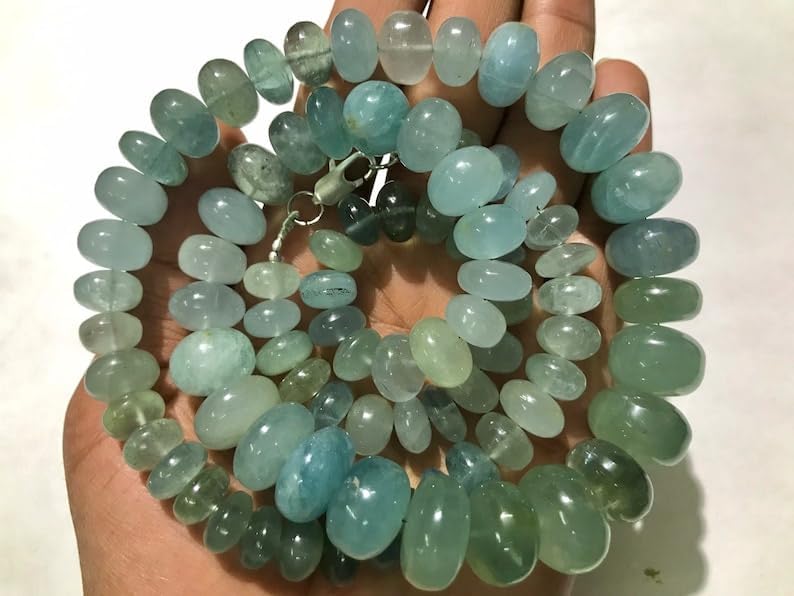 Natural Aquamarine rondelle Smooth Beads 16x9-9x10mm 26 inch Long String Jewelry Making Gemstone Beads for Necklace Bracelet