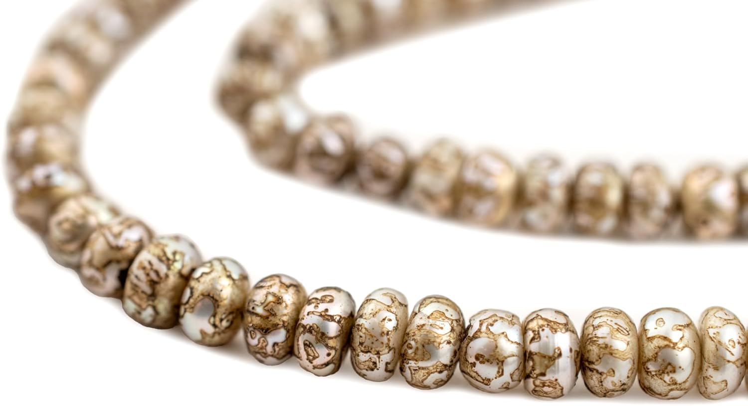 The Bead Chest Carved Mother-of-Pearl Prayer Beads: Handcrafted Iridescent Shell Beads for Creative Projects