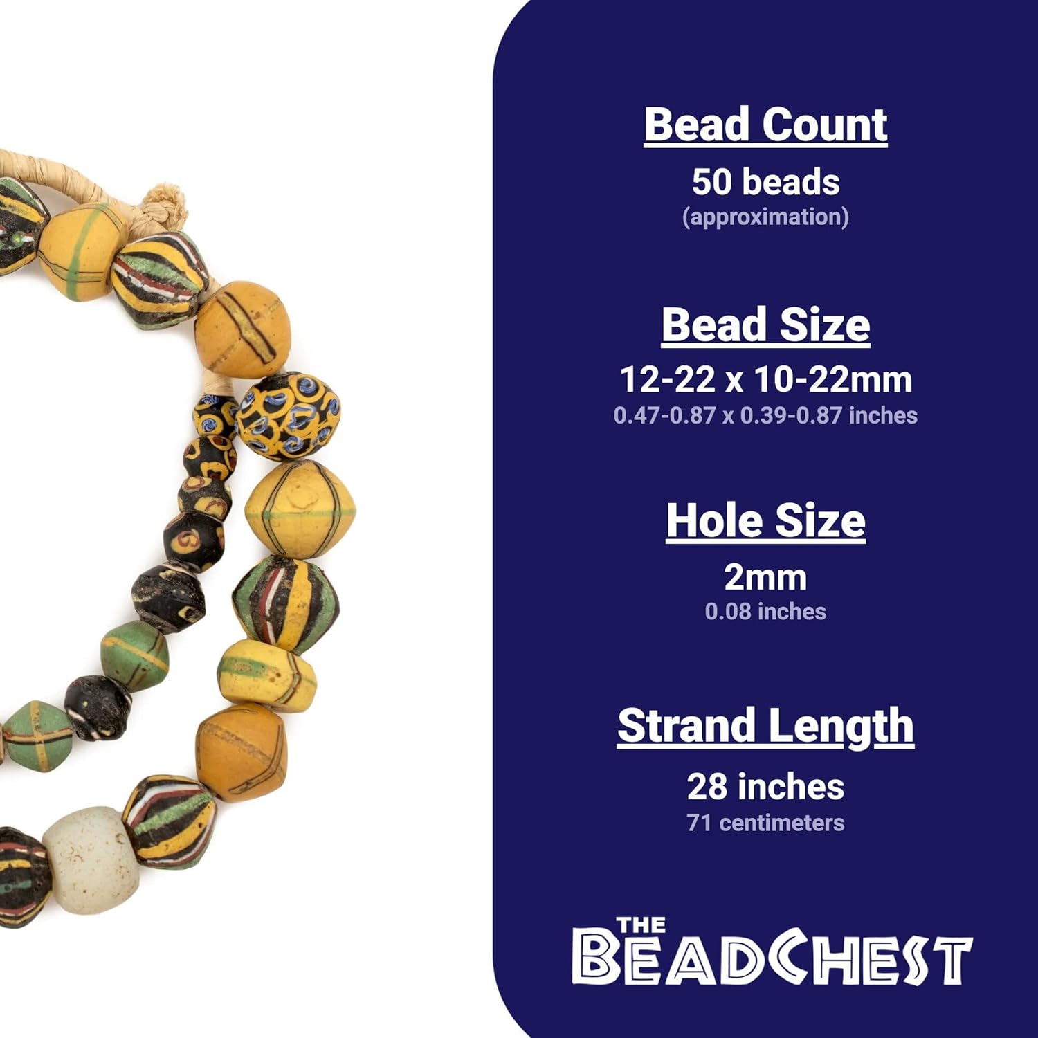 The Bead Chest Assorted Antique Venetian King Beads: Authentic African Trade Beads, Glass Bicone Multicolor Full Strand