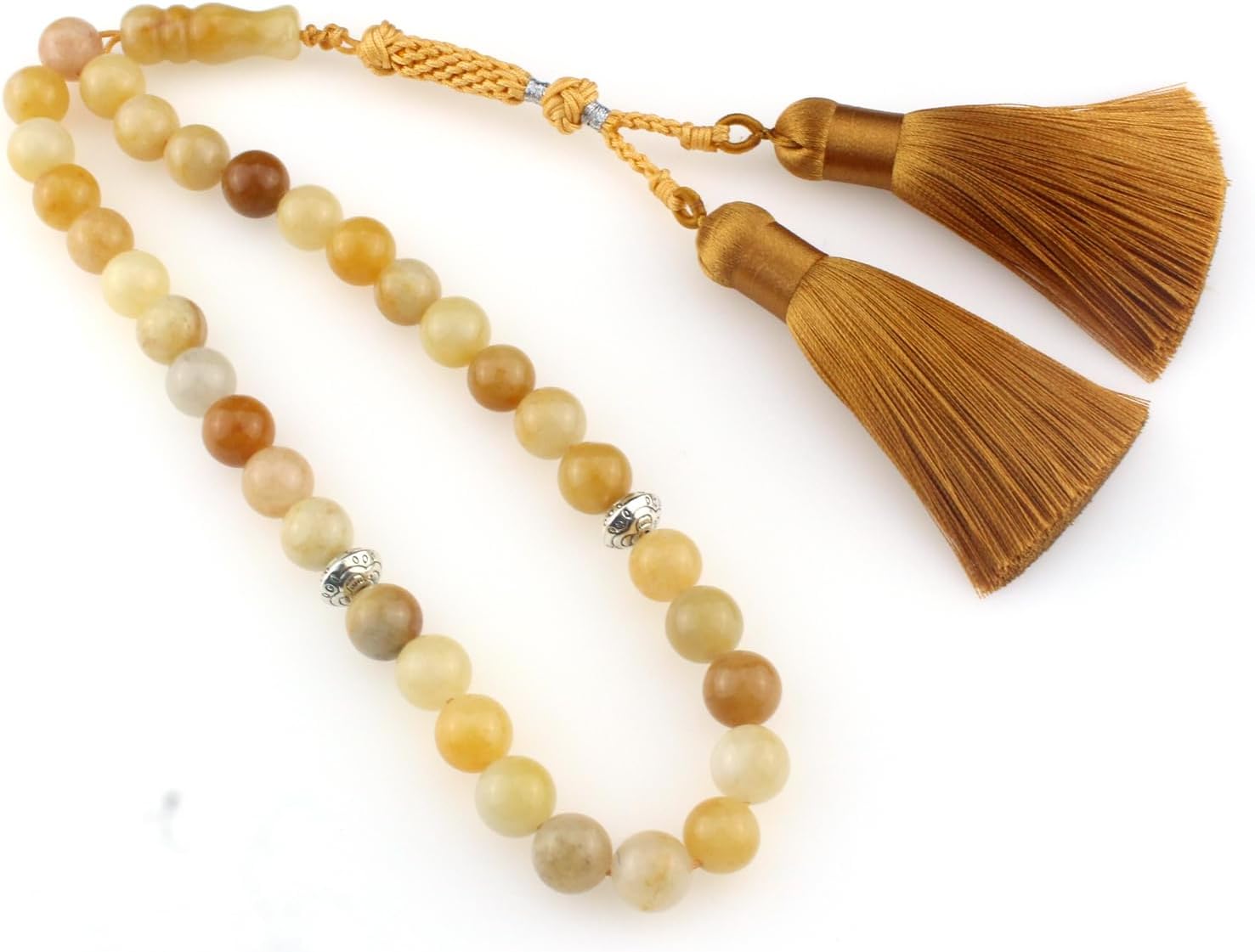 Muslims Islamic Dhikr 33 Tasbeeh Tasbih Prayer Beads, Yellow Jade Stone Beads with Tassel