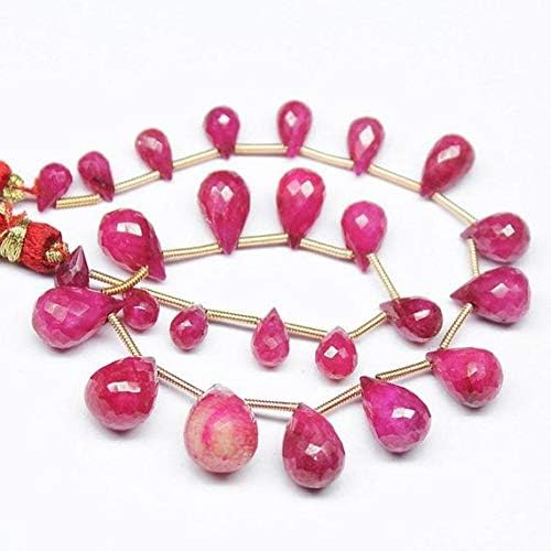 Natural Red Ruby Faceted Tear Drop Briolette Gemstone Loose Craft Beads Strand 9 Inch Long 14mm 7mm Code-HIGH-1292