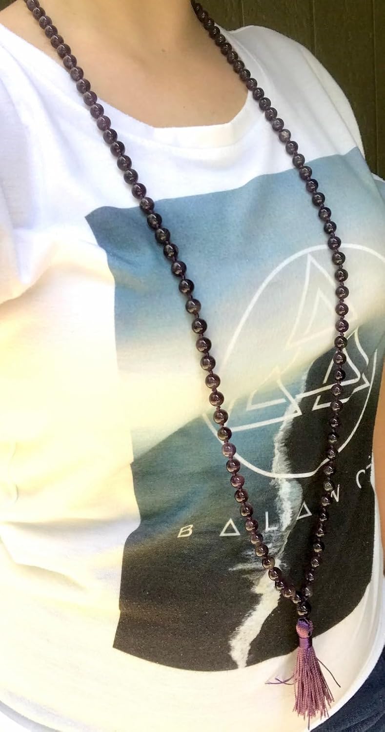 Natural Root Chakra AMETHYST 8mm 108 Mala Beads, Spiritual, Meditation Beads, Reiki, Japa Mala, Buddhist Prayer Beads, Yoga Bracelet, healing beads LKMALA-RRGU-1331