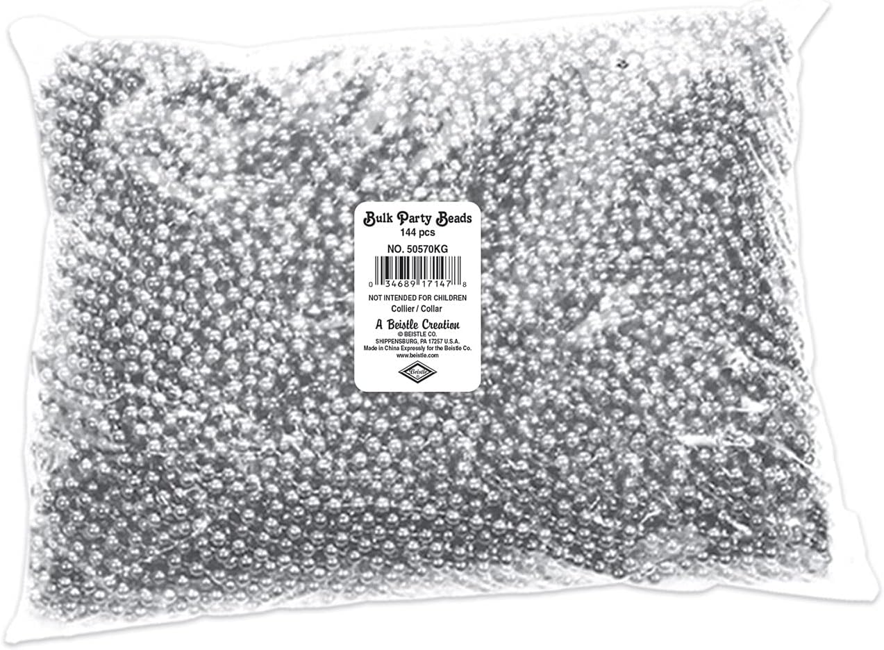 Beistle Bulk 720-Pack Small Round Party Beads, 7mm by 33-Inch, Silver
