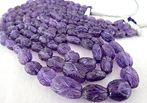 3 Line Natural AMETHYST CARVED Long Beads NECKLACE 18 INCHES 16MM TO 7MM