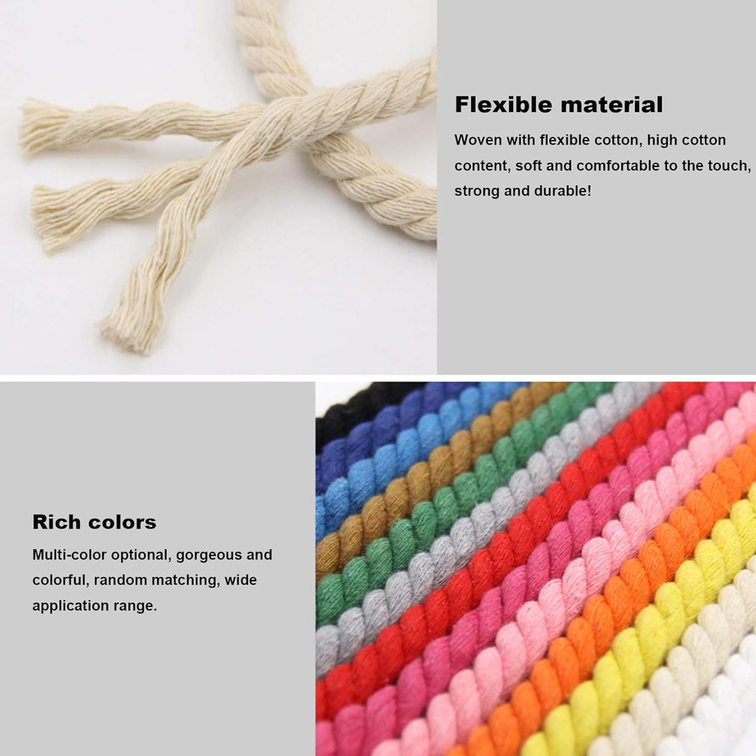 Cotton String Ball, Elastic Cord, Thread Beading String,Macrame Cord 20mm x 10m/20m/30m,3-Strand Twisted Soft Colored Macrame Cotton Rope,Basket Rope Thick String Cord for Wall Hanging, Knotting, DIY